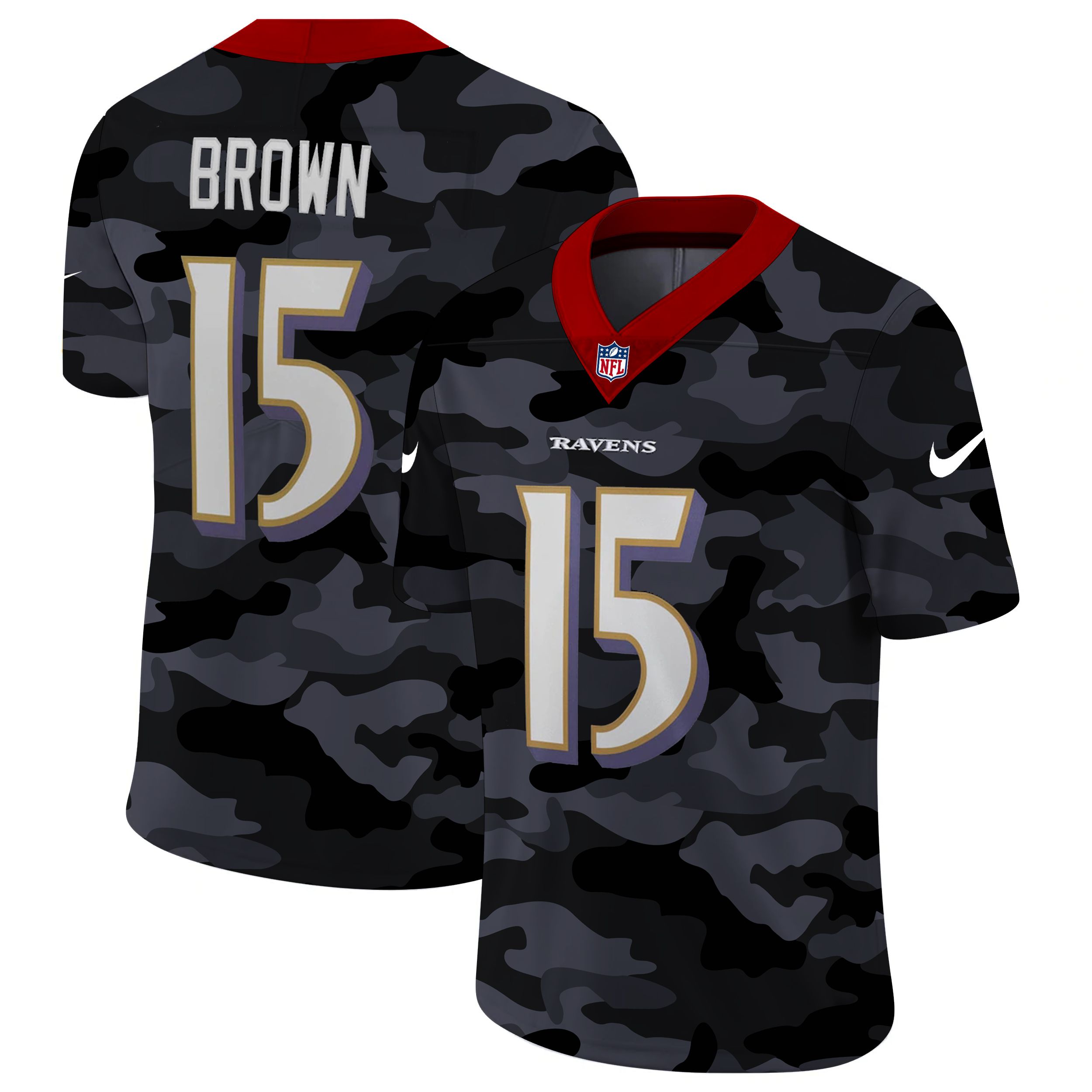 Men Baltimore Ravens #15 Brown 2020 Nike 2ndCamo Salute to Service Limited NFL Jerseys->new york giants->NFL Jersey